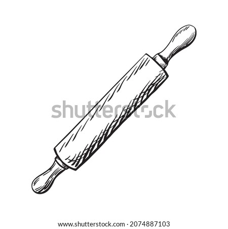 Vector hand drawn icon. Kitchen dough roller. Isolated on white background.