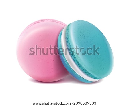 3d realistic vector icon. Set of two macaroons in raspberry and blueberry.