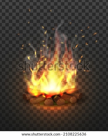 3d realistic icon. Campfire with lump wood on transparent background. 