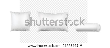 3d realistic vector icon set. Pillow mockup in front view. Design element for spa, brands and salons. Square, rectangular and bolster pillow.