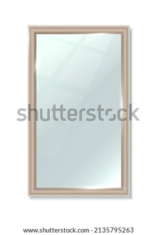 3d realistic vector icon. Rectangular vertical big mirror. Reflection surface in frame. Interior design furniture.