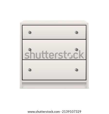 3d realistic vector icon. White chest of drawers.