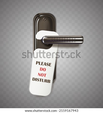 3d realistic vector icon. Hotel door dandle with please do not disturb sign. Isolated on transparent background.