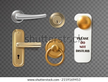 3d realistic vector icon set. Collection of different door handles. Room design elements for interiors doors. Modern door cnobs.