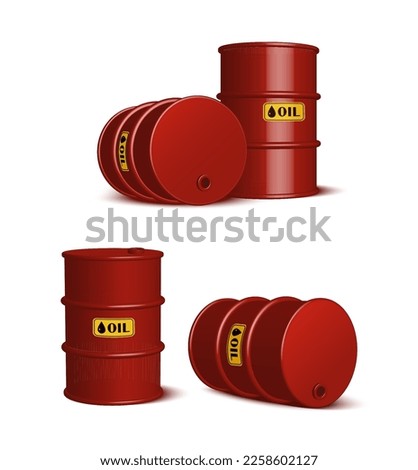 3d realistic vector icon illustration set. Red oil barrels.