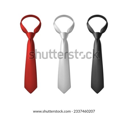 3d realistic vector icon illustration set. Red, black and white neck tie. Isolated on white.