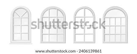 3d realistic vector icon illustration. Arched white wood windows. Isolated.