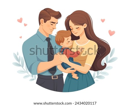 Similar – Image, Stock Photo Happy family mom and son spend time resting together in the autumn park having fun, smiling, hugging Mental health Relax on nature