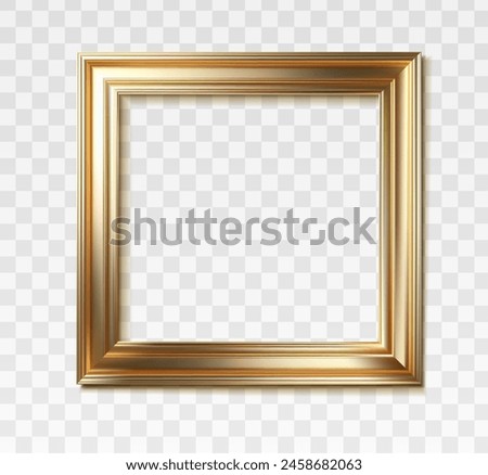 3d realistic vector icon illustration. Golden picture frame. Isolated on transparent background.