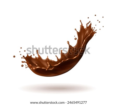 3d realistic vector icon illustration. Chocolate splash swirl. Choco drink, cacao, nutella flow, choco wave.