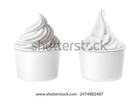 3d realistic vector icon illustration. Whipped cream or soft ice cream in a white cup. Isolated on white. 