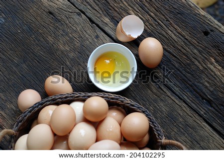 fresh eggs from farm on wooden table