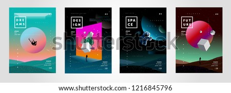 Set of vector abstract gradient illustrations,  backgrounds for the cover of magazines about dreams, future, design and space, fancy, crazy posters