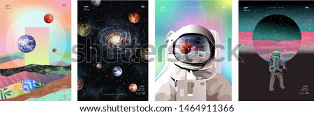 Vector illustration of space, cosmonaut and galaxy for poster, banner or background. Abstract drawings of the future, science fiction and astronomy

