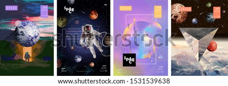 Vector illustration of space, cosmonaut and galaxy for poster, banner or background. Abstract drawings of the future, science fiction and astronomy
