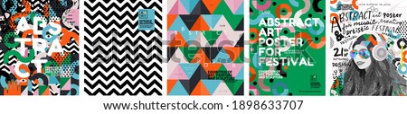 Abstract posters for art and music festivals. Vector illustrations of youth, modern backgrounds, textures and patterns and eclecticism. Drawings and geometric shapes
