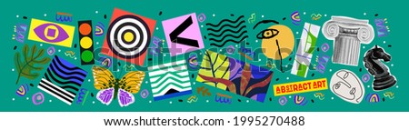 Art abstract posters. Vector illustration of geometric shapes, objects and lines, modern graphics for background, magazine or cover