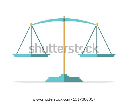 Empty vintage gold and turquoise blue weight scales isolated on white. Balance, comparison, justice, equilibrium and measure concept. Flat design. EPS 8 vector illustration, no transparency