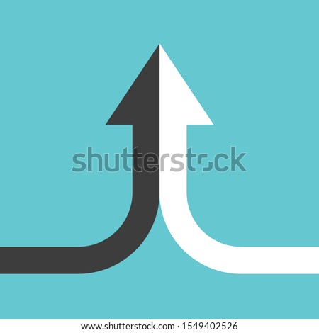 Bent arrow of two black and white ones merging on turquoise blue background. Partnership, merger, alliance and joining concept. Flat design. Vector illustration, no transparency, no gradients Сток-фото © 