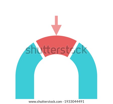 Arch with essential keystone. Strength, structure, building, important missing piece, teamwork, management and unique concept. Flat design. EPS 8 vector illustration, no transparency, no gradients
