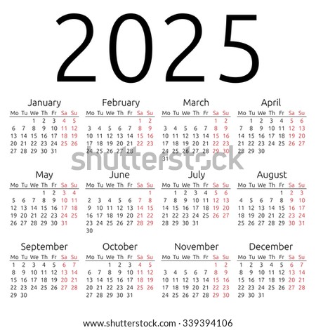 Simple 2025 Year Calendar, Week Starts On Monday, Eps 8 Vector ...