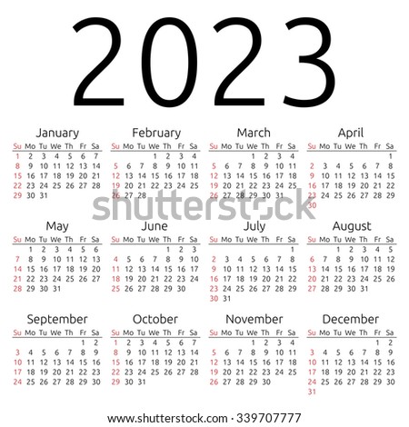 Simple 2023 Year Calendar, Week Starts On Sunday, Eps 8 Vector ...