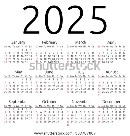 Simple 2025 Year Calendar, Week Starts On Sunday, Eps 8 Vector ...