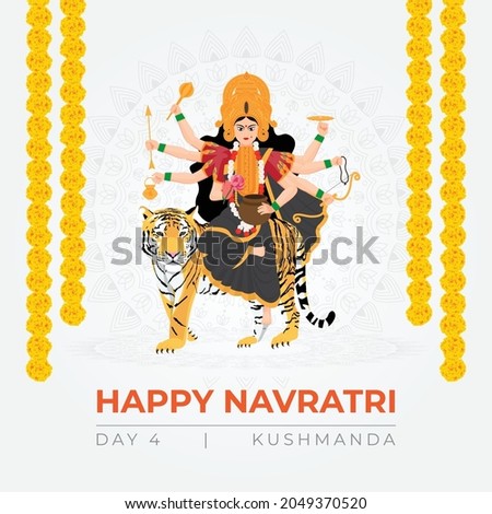 Hindu mythological illustration of Durga puja on Navratri, illustration of 9 avatars of goddess Durga, Kushmanda Devi