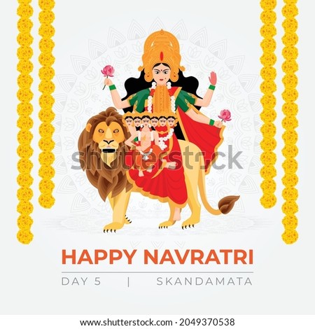 Hindu mythological illustration of Durga puja on Navratri, illustration of 9 avatars of goddess Durga, Skandamata Devi