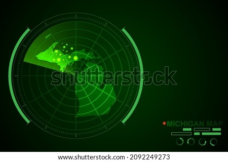 Michigan Map - USA, United States of America Map vector template with futuristic circle radar style HUD, GUI, UI interface isolated on dark green background for design - Vector illustration eps 10