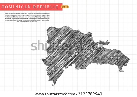 Dominican Republic Map - World Map International vector template with black outline graphic sketch and old school style isolated on white grid background - Vector illustration eps 10