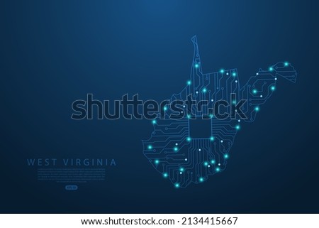 West Virginia Map - United States of America Map vector with Abstract futuristic circuit board. High-tech technology mash line and point scales on dark background - Vector illustration ep 10