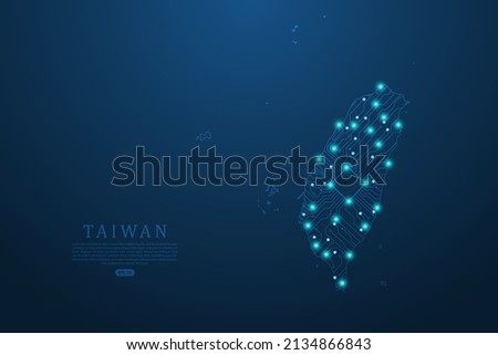 Taiwan Map - World map vector template with Abstract futuristic circuit board Illustration or High-tech technology mash line and point scales on dark background - Vector illustration ep 10