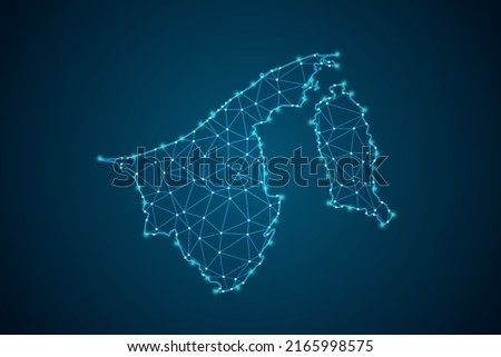 Brunei Darussalam Map - World Map mash line and point scales on blue technology background. Wire Frame 3D mesh polygonal network line, design sphere, dot and structure -  Vector illustration eps 10