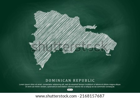 Dominican Republic Map - World Map International vector template with white outline graphic sketch and old school style  isolated on Green Chalkboard background - Vector illustration eps 10