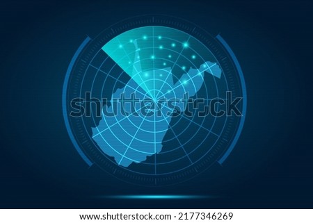 West Virginia Map - USA, United States of America Map vector template with futuristic circle radar style HUD, GUI, UI interface isolated on blue background for design - Vector illustration eps 10