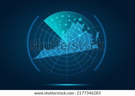 Virginia Map - USA, United States of America Map vector template with futuristic circle radar style HUD, GUI, UI interface isolated on blue background for design - Vector illustration eps 10