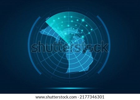 Michigan Map - USA, United States of America Map vector template with futuristic circle radar style HUD, GUI, UI interface isolated on blue background for design - Vector illustration eps 10