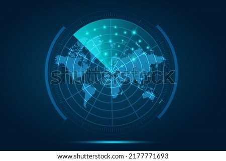World Map - World Map International vector template with futuristic circle radar style HUD, GUI, UI interface isolated on blue background for design, infographic - Vector illustration eps 10