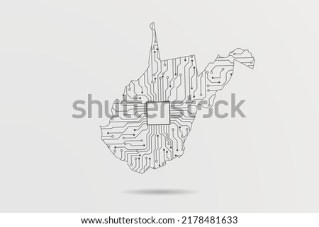 West Virginia Map - USA, United States of America Map Vector with futuristic circuit board Illustration or High-tech technology mash line on white background - Vector illustration eps 10 