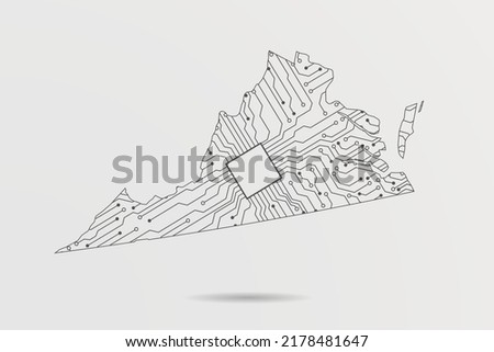 Virginia Map - USA, United States of America Map Vector with futuristic circuit board Illustration or High-tech technology mash line and point scales on white background - Vector illustration ep 10