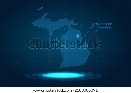 Michigan Map - USA, United States of America Map vector template with Hologram in perspective style and HUD, GUI, UI interface isolated on blue background for design - Vector illustration eps 10