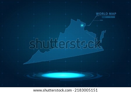 Virginia Map - USA, United States of America Map vector template with Hologram in perspective style and HUD, GUI, UI interface isolated on blue background for design - Vector illustration eps 10