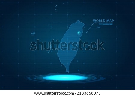 Taiwan Map - World Map International vector template with Hologram in perspective style and HUD, GUI, UI interface isolated on blue background for design - Vector illustration eps 10