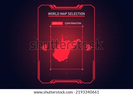 West Virginia Map - USA, Unites States of America Map vector template with Red Color in perspective style and HUD, GUI, UI interface isolated on black background for design- Vector illustration eps 10