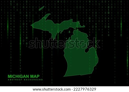 Michigan Map - USA, United States of America Map vector template with Matrix green binary computer code background including light for design, hacker concept - Vector illustration eps 10