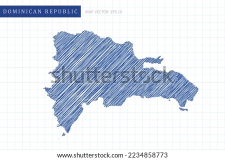 Dominican Republic Map - World Map International vector template with blue outline graphic and pen drawing sketch style isolated on white grid background for design - Vector illustration eps 10