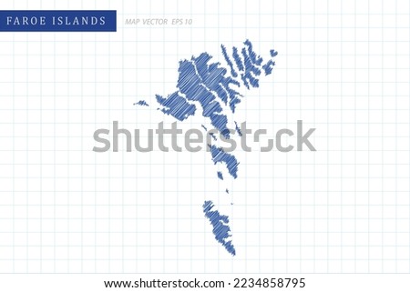 Faroe Islands Map - World Map International vector template with blue outline graphic and pen drawing sketch style isolated on white grid background for design, website - Vector illustration eps 10