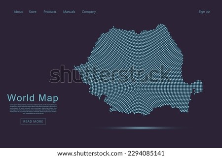 Romania Map - World map vector template with blue dots, grid, grunge, halftone style isolated on dark purple background for website, infographic, technology design - Vector illustration eps 10