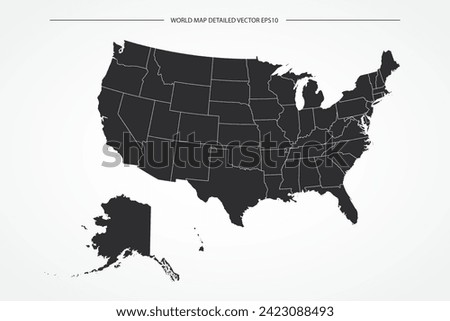 United States Map - World Map International vector template with High detailed with black and white outline color isolated on white background - Vector illustration eps 10